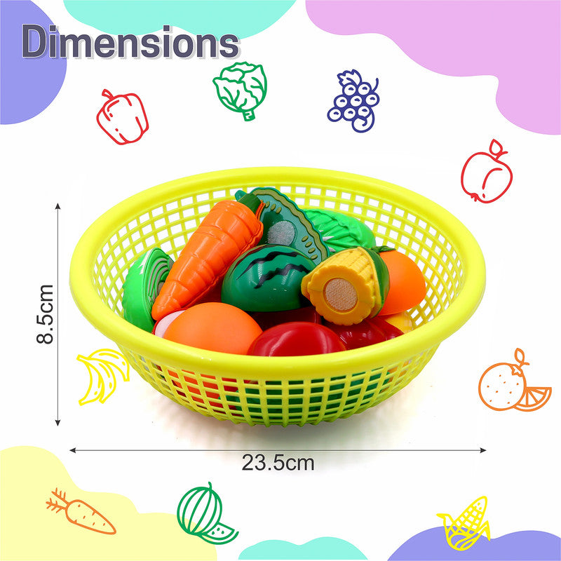 ALVENZA Kids Fruit & Vegetable Cutting Toy Set – Safe Velcro Play Food Basket