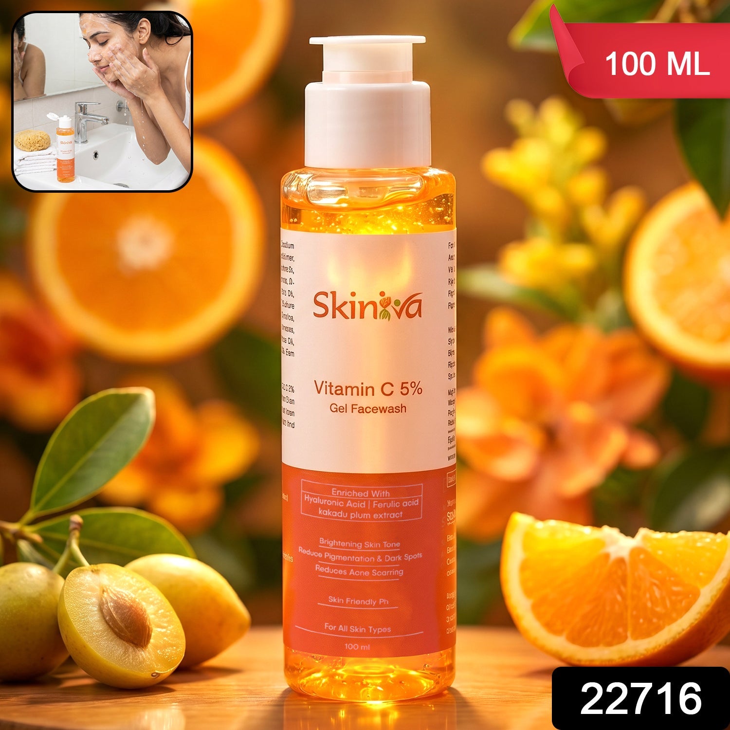Brightening Vitamin C Face Wash Glowing Skin & Deep Cleansing - Side View