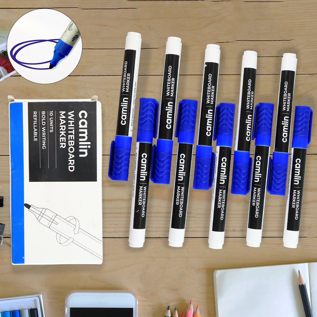 ALVENZA Whiteboard Marker – Bold, Refillable, Easy Wipe Blue (Pack of 10)