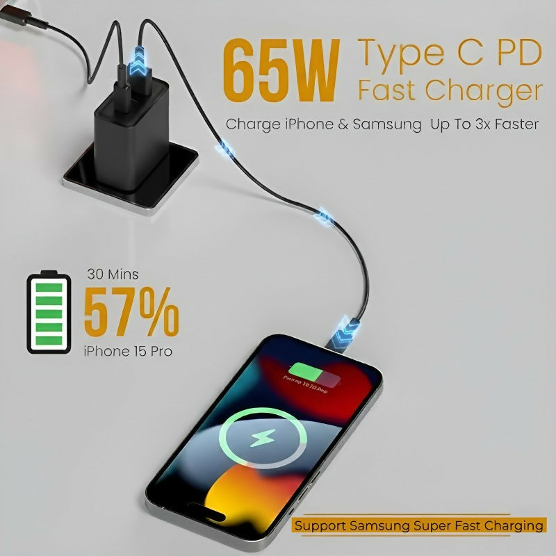 ALVENZA USB C Charger – Compact 65W Fast Charging for Laptops and Phones
