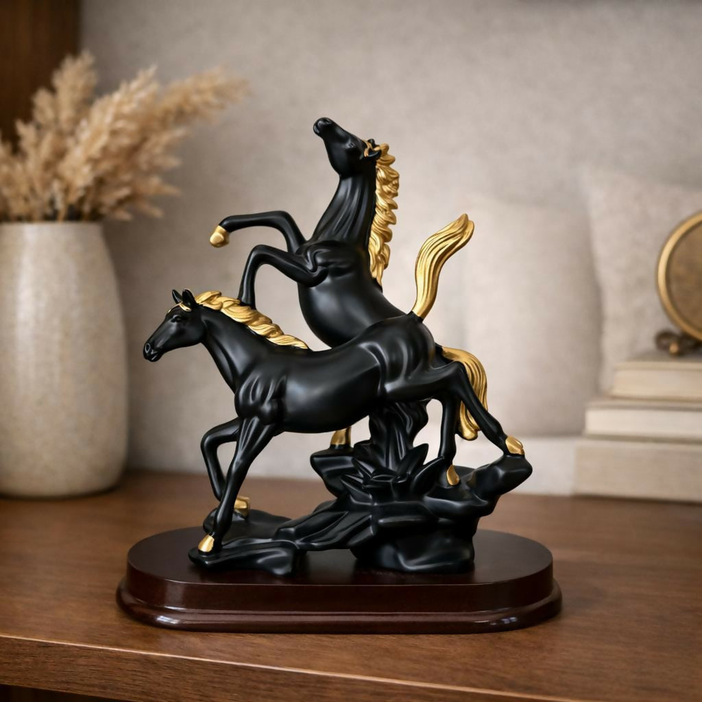 ALVENZA Twin Horse Statue Showpiece for Home Decor Office Table Resin Sculpture (Color may vary 1 PC)