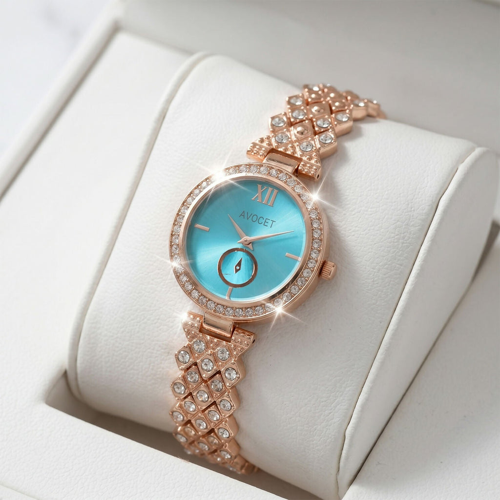 Women’s Premium Analog Watch – Elegant Blue Dial & Rose Gold Design