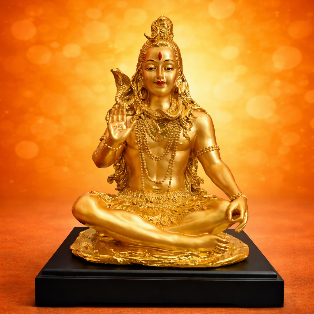 ALVENZA Lord Shiva Meditation Idol – Elegant Golden Finish for Spiritual Spaces