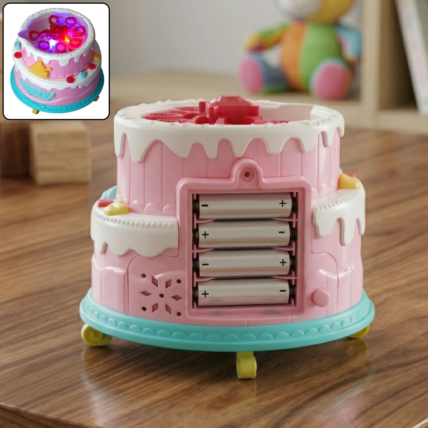 ALVENZA Kids Bubble Cake Toy – Automatic Bubble Maker with Lights & Music