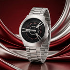Silver Round Metal Strap Watch – Bold Black Dial for Men