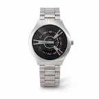 Silver Round Metal Strap Watch – Bold Black Dial for Men
