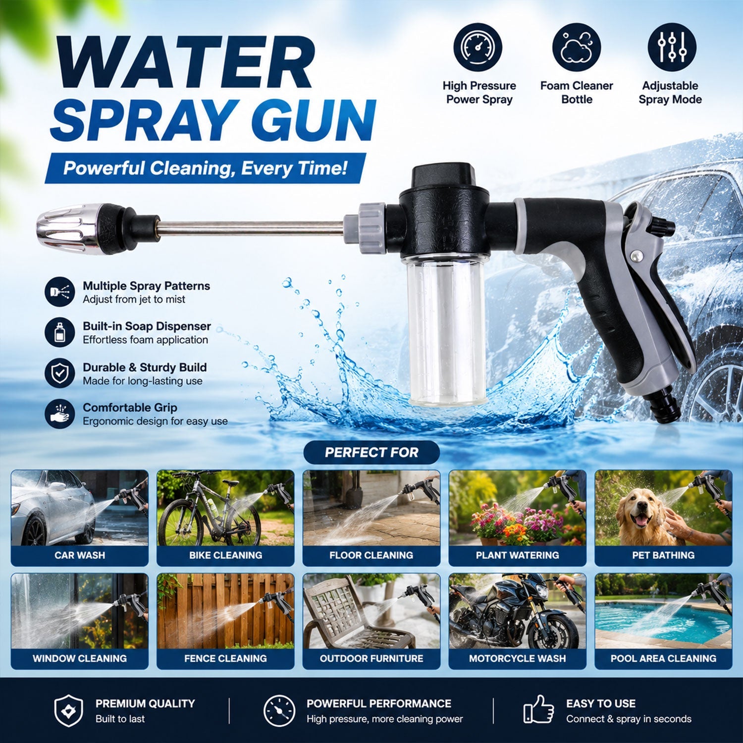 ALVENZA High Pressure Water Spray Gun – Powerful Cleaning Tool for Car & Garden