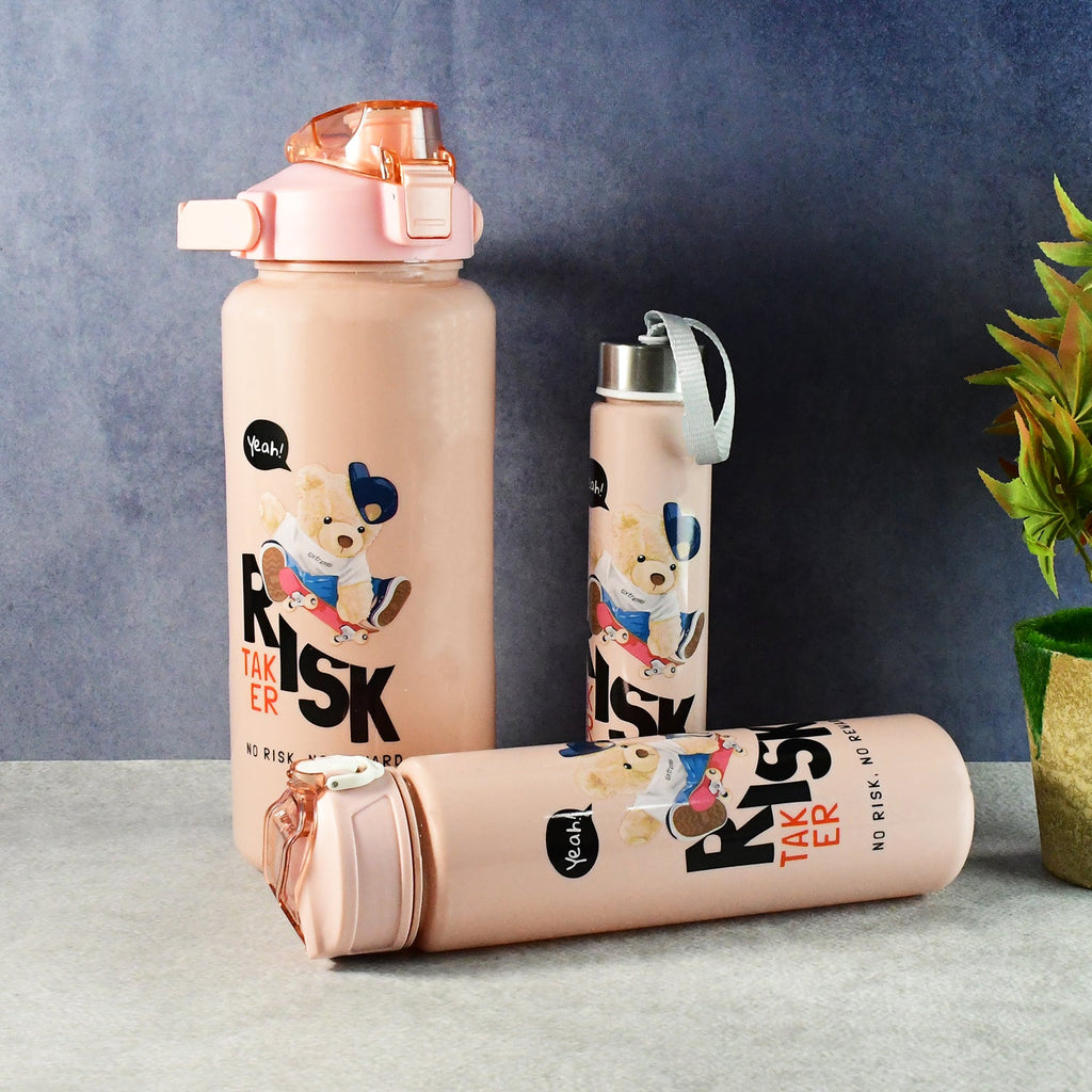 ALVENZA Cartoon Printed Water Bottle Set – Leakproof Multi-Size Trio