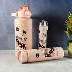 ALVENZA Cartoon Printed Water Bottle Set – Leakproof Multi-Size Trio