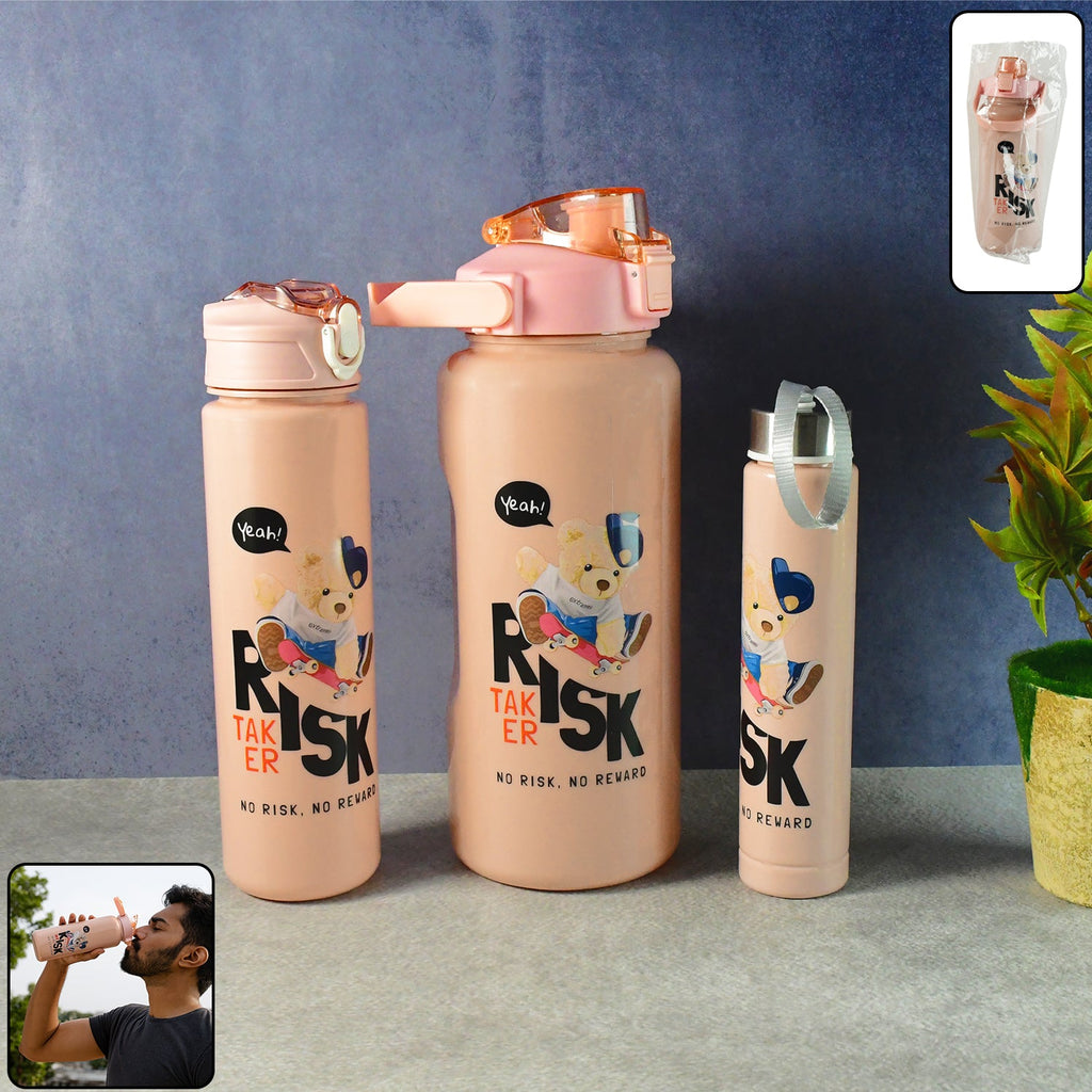 ALVENZA Cartoon Printed Water Bottle Set – Leakproof Multi-Size Trio