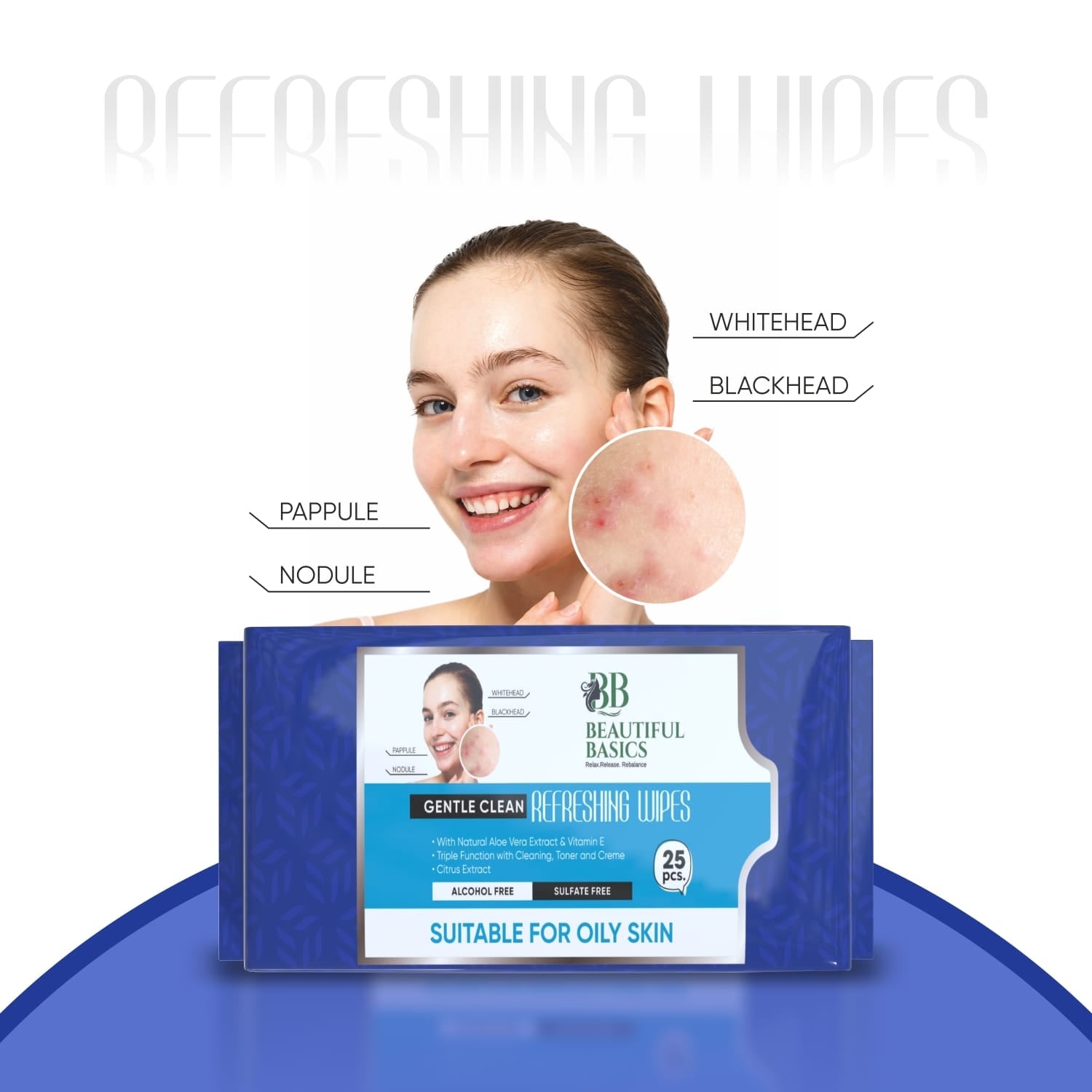 Oily Skin Face Wipes Refreshing Cleansing | Beautiful Basics (2x50) - Detail View 8