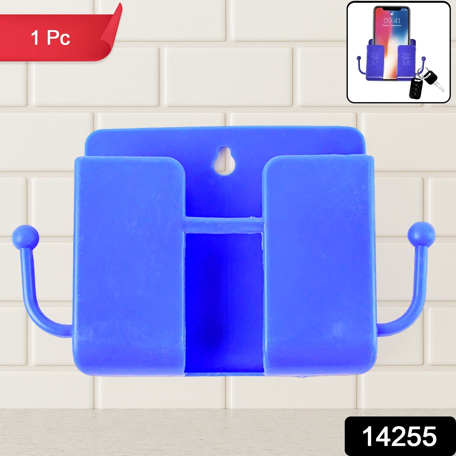 ALVENZA Wall Mount Mobile Stand – Compact Blue Phone Holder with Hook