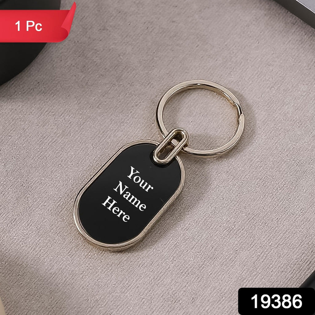 ALVENZA Oval Metal Keychain – Elegant Black & Silver Finish for Stylish Key Organization