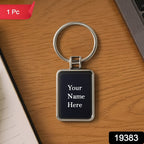 ALVENZA Rectangular Metal Keychain – Premium Black & Silver Design