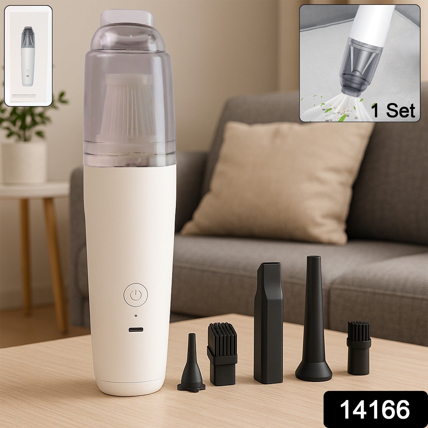 ALVENZA Mini Handheld Vacuum Cleaner – Cordless Rechargeable with 5 Nozzles