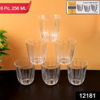 ALVENZA Glass Tumbler Set – Elegant Ribbed Design, 256 ml, 6 Pcs