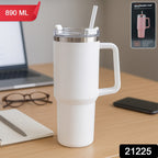 ALVENZA Insulated Stainless Steel Travel Tumbler – 890 ML White with Handle