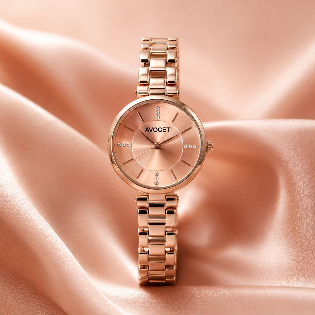 Women’s Rose Gold Bracelet Watch – Elegant Peach Dial & Lightweight Finish