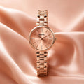 Women’s Rose Gold Bracelet Watch – Elegant Peach Dial & Lightweight Finish