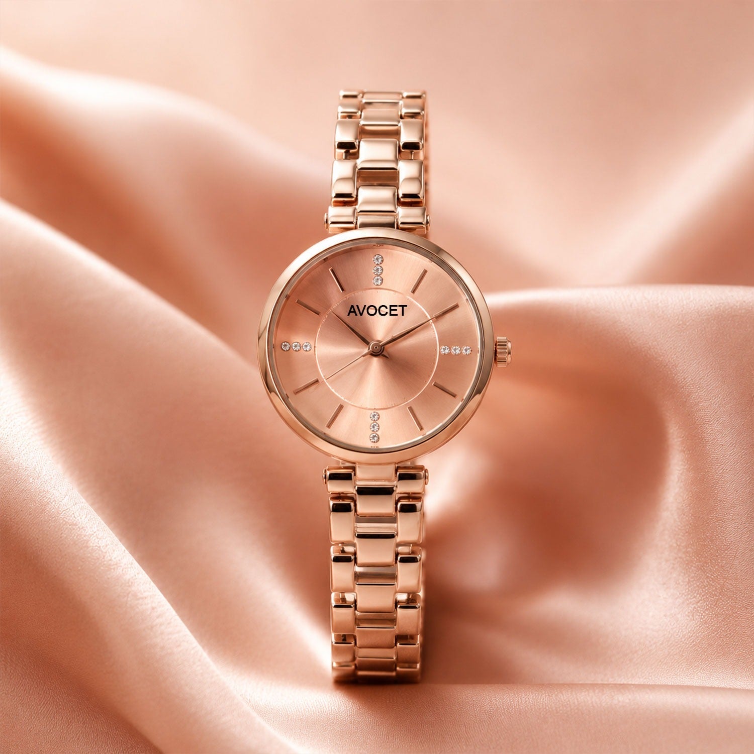 Women’s Rose Gold Bracelet Watch – Elegant Peach Dial & Lightweight Finish