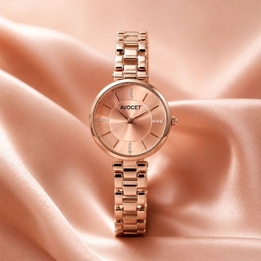 Women’s Rose Gold Bracelet Watch – Elegant Peach Dial & Lightweight Finish