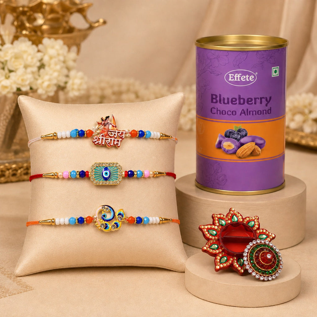 ALVENZA Premium Raksha Bandhan Combo, Handcrafted Rakhi, Kumkum Dani & Gour...