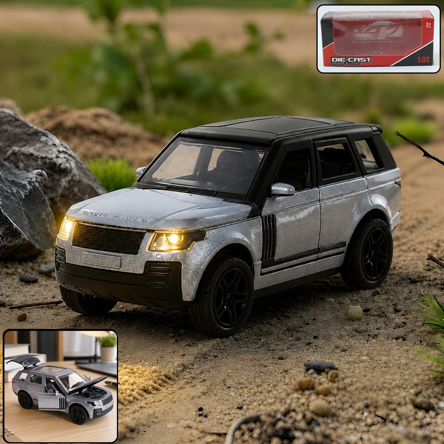ALVENZA Light and Sound Metal Pull Back Car Toy, Die Cast SUV Model for Kids (1 Pc)