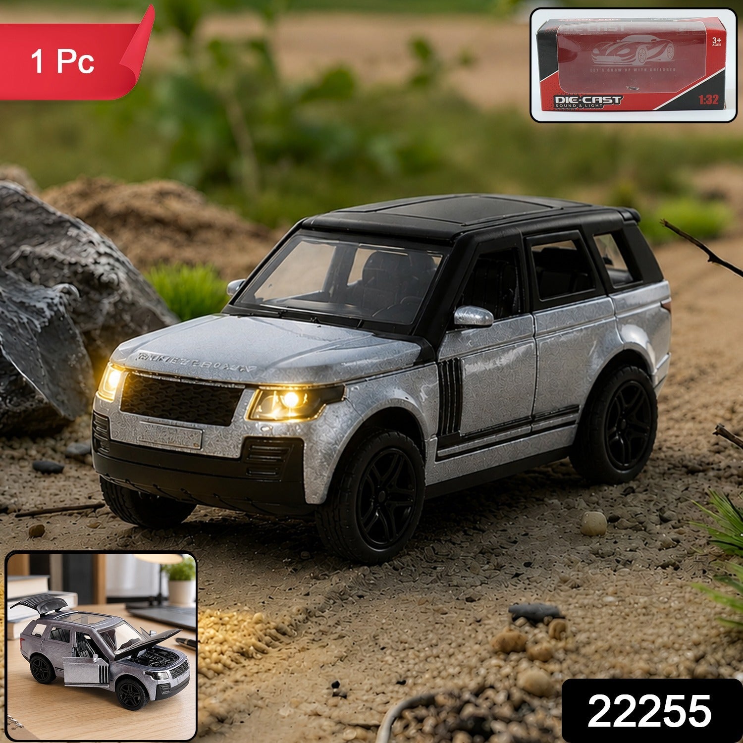ALVENZA Light and Sound Metal Pull Back Car Toy, Die Cast SUV Model for Kids (1 Pc)