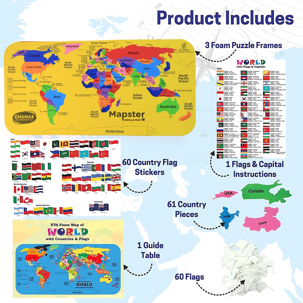ALVENZA World Map Puzzle – Educational EVA Foam Toy for Kids 5+