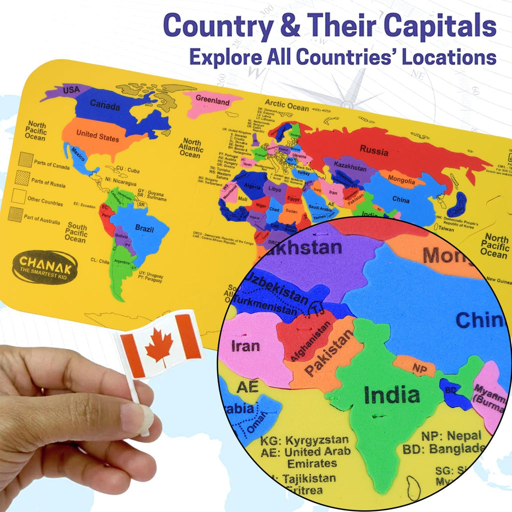 ALVENZA World Map Puzzle – Educational EVA Foam Toy for Kids 5+