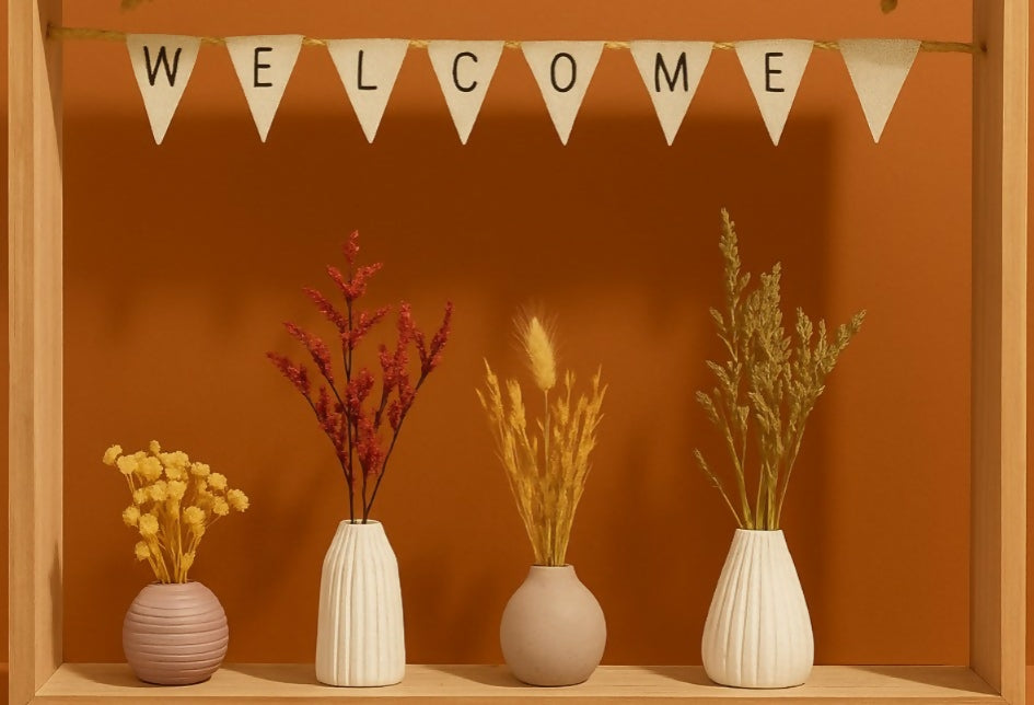 ALVENZA Decorative Ceramic Vase Set – Realistic Artificial Dried Flowers