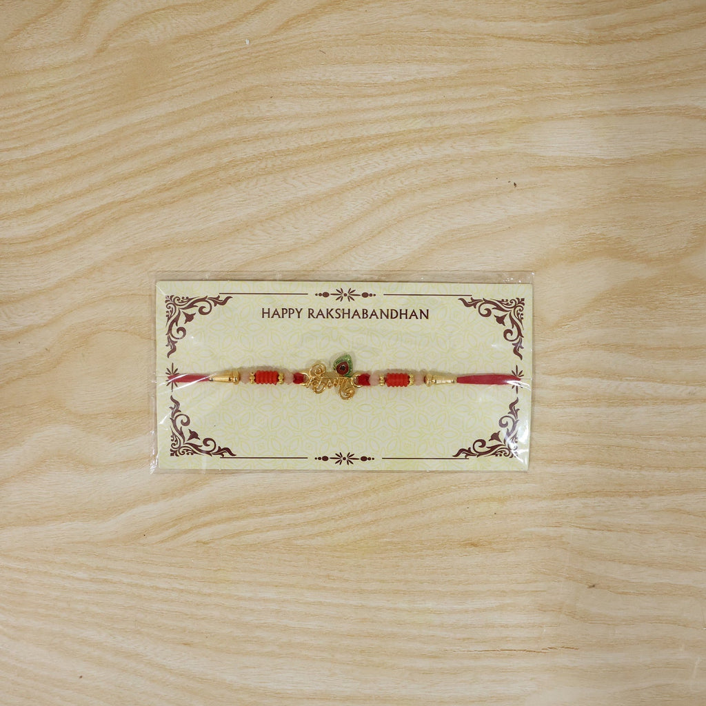 ALVENZA Krishna Naam Devnagari Peacock Feather Rakhi – Traditional Brother Gift