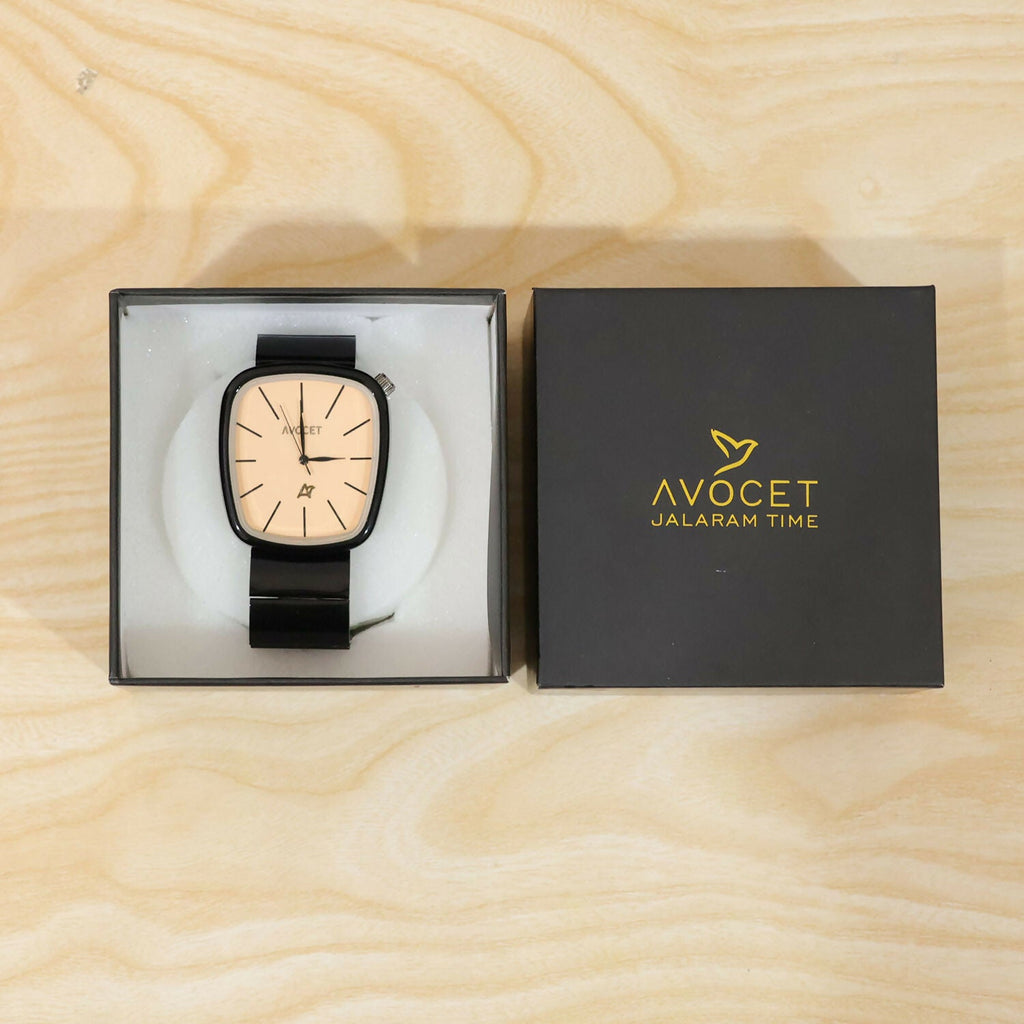Black Square Analog Watch – Minimalist Champagne Dial for Men