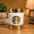 ALVENZA Luxury Ceramic Coffee Mug – Elegant Gold Handle & Lid for Hot Beverages