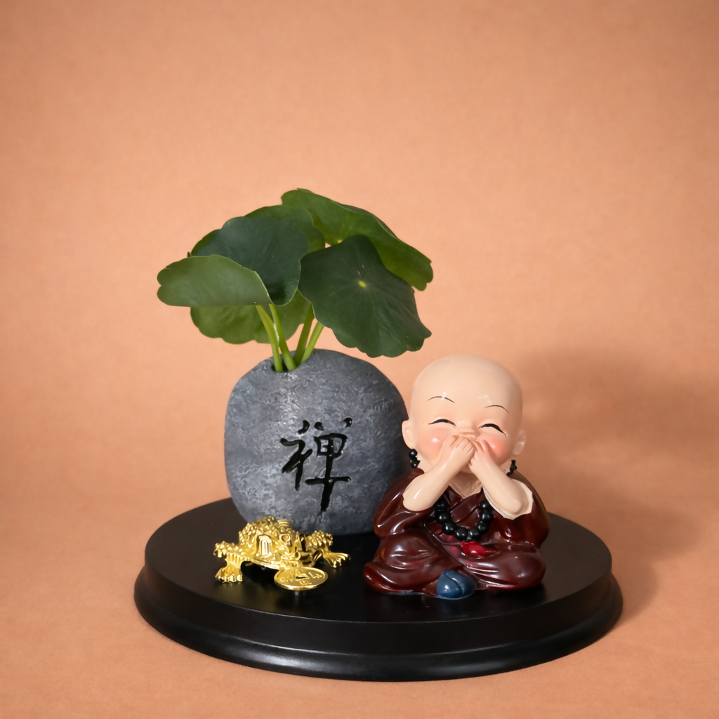 ALVENZA Zen Monk Showpiece – Lucky Money Frog with Mini Planter Decor