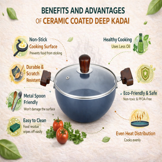 ALVENZA Deep Ceramic Kadai – Non-Stick, Durable & Suitable for All Stoves