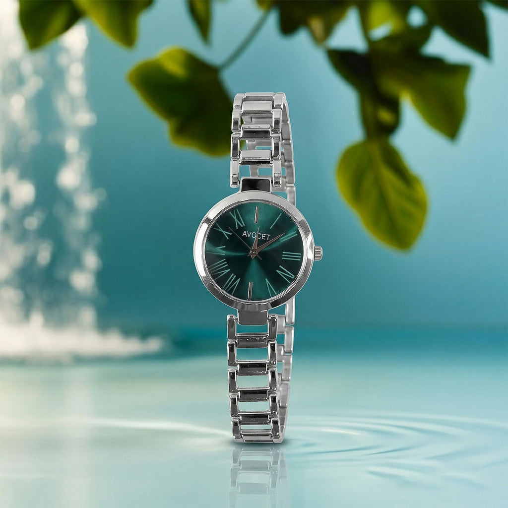 Women’s Green Dial Watch – Elegant Silver Strap with Modern Design
