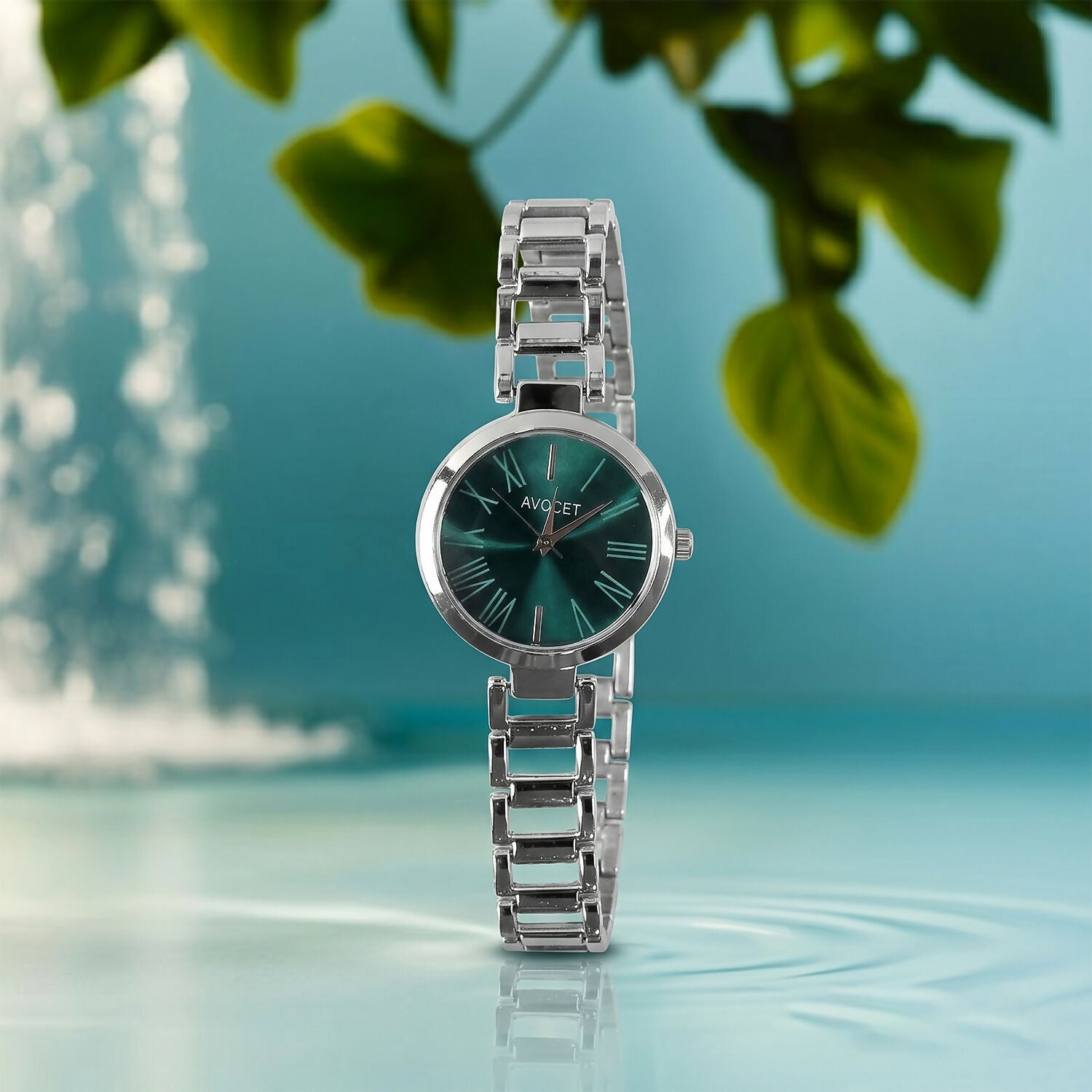 Women’s Green Dial Watch – Elegant Silver Strap with Modern Design