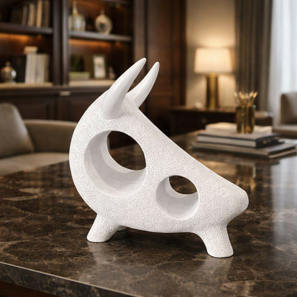 ALVENZA Modern Bull Sculpture – Contemporary Abstract Resin Decor