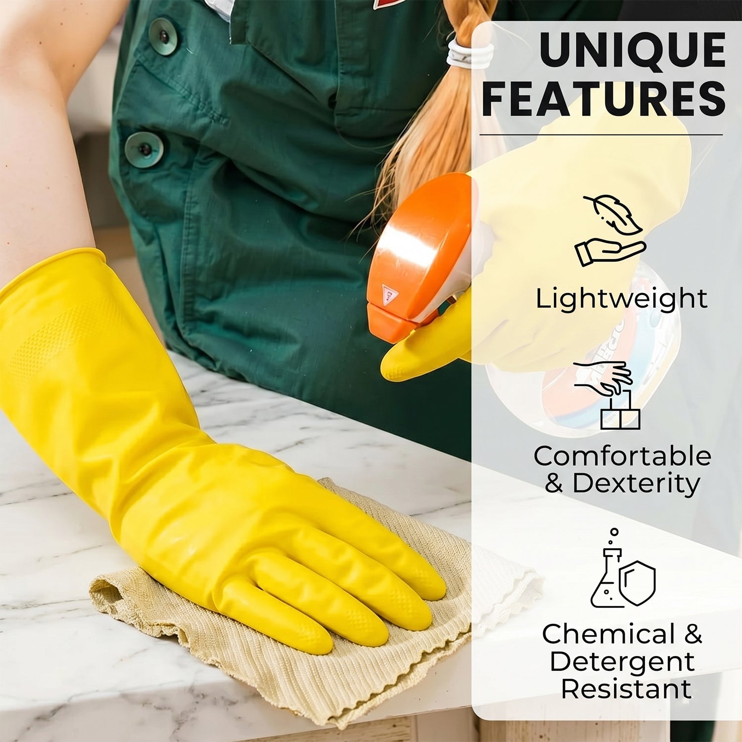 Waterproof Rubber Gloves Durable & Reusable for Household Tasks - Back View