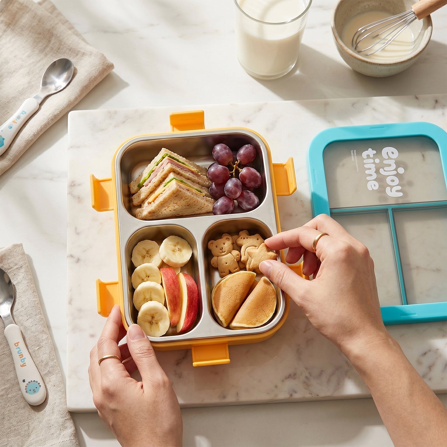 Airtight 3 Compartment Stainless Steel Lunch Box Food Organiser - Front View