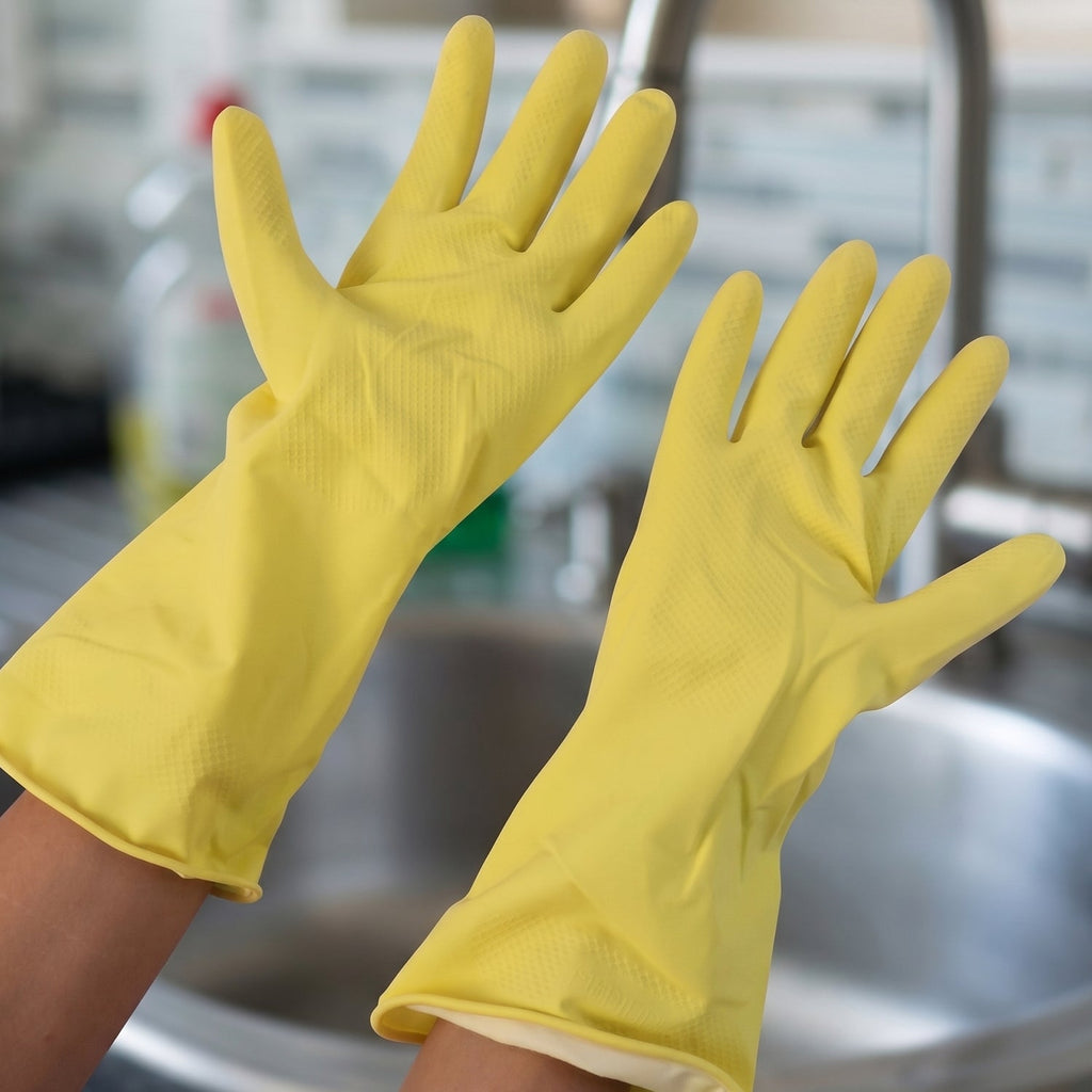 Waterproof Rubber Cleaning Gloves Durable & Reusable for Household Tasks - Front View