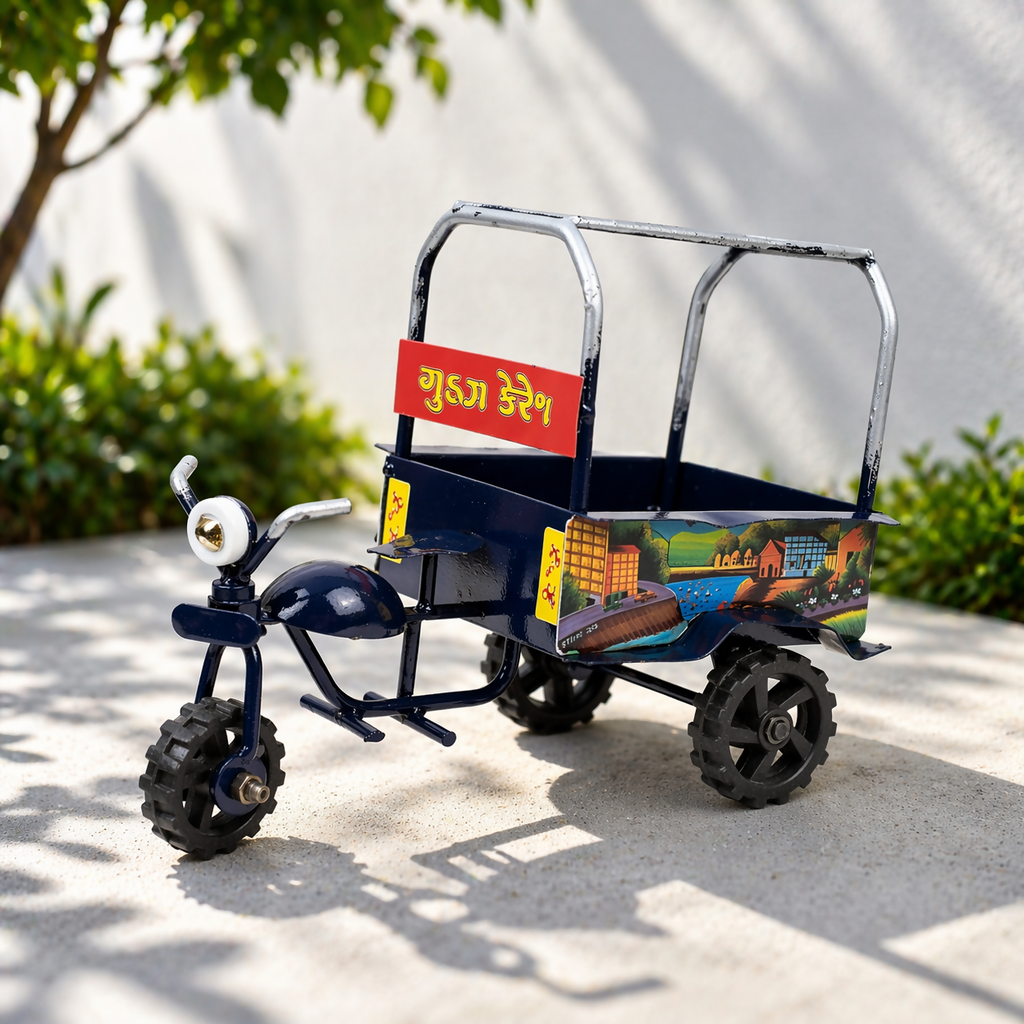 ALVENZA Indian Cargo Tricycle Decor – Handcrafted Miniature with Ethnic Truck Art