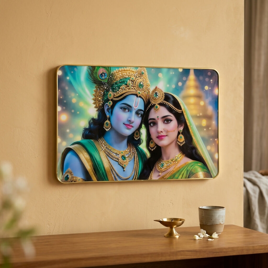 ALVENZA Radha Krishna Acrylic Photo Frame – Elegant Wall Decor for Temples