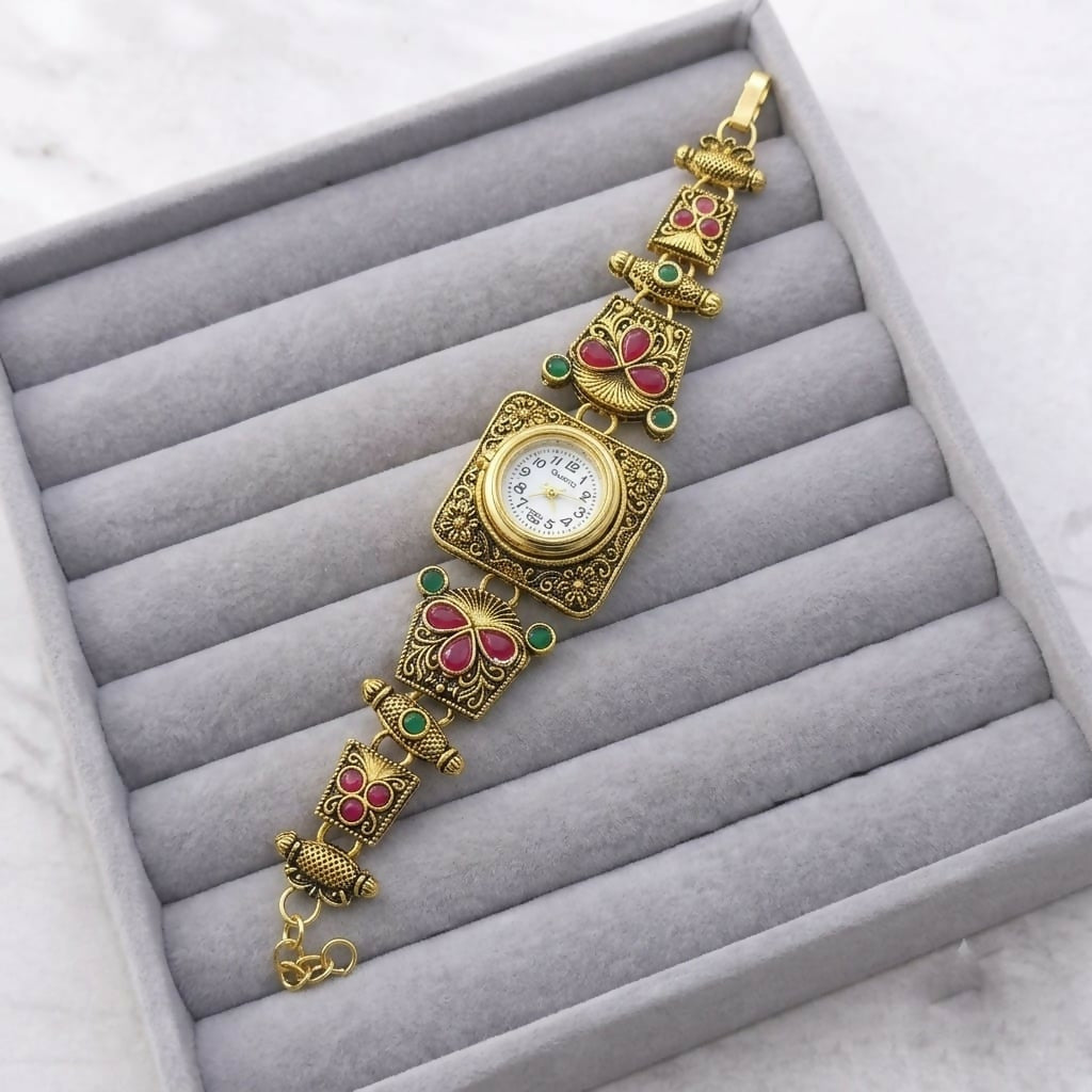 Rajwadi Antique Gold Plated Designer Bracelet Watch for Women