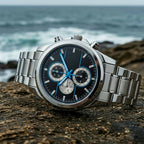 Stylish Chronograph Watch – Elegant black dial with blue accents