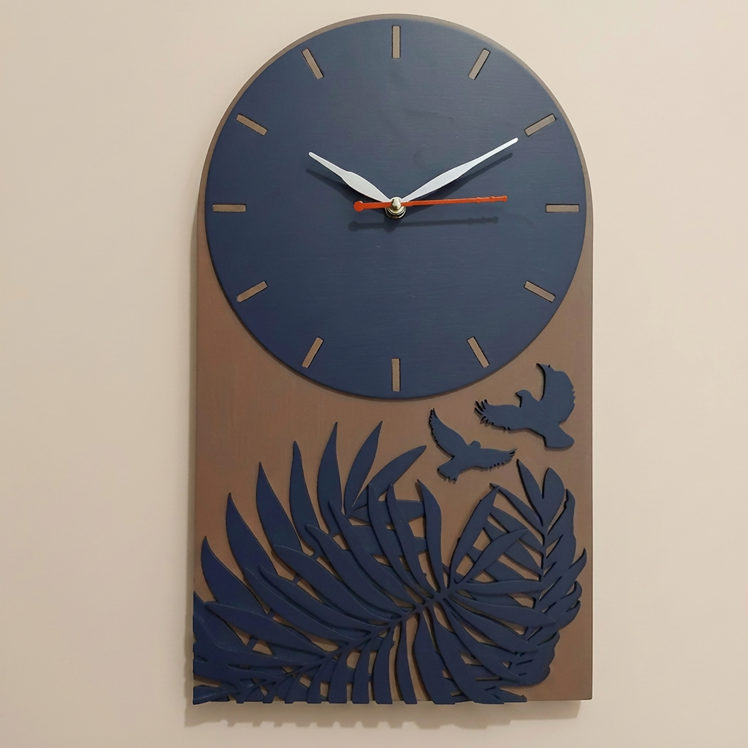 ALVENZA Tropical Leaf Bird Designer Layered MDF Wall Clock Modern Luxury Home