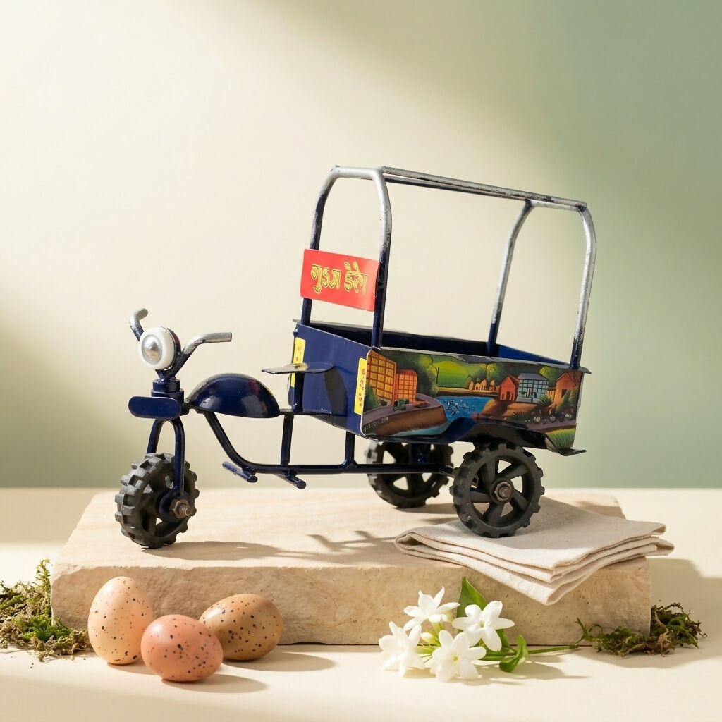ALVENZA Indian Cargo Tricycle Decor – Handcrafted Miniature with Ethnic Truck Art