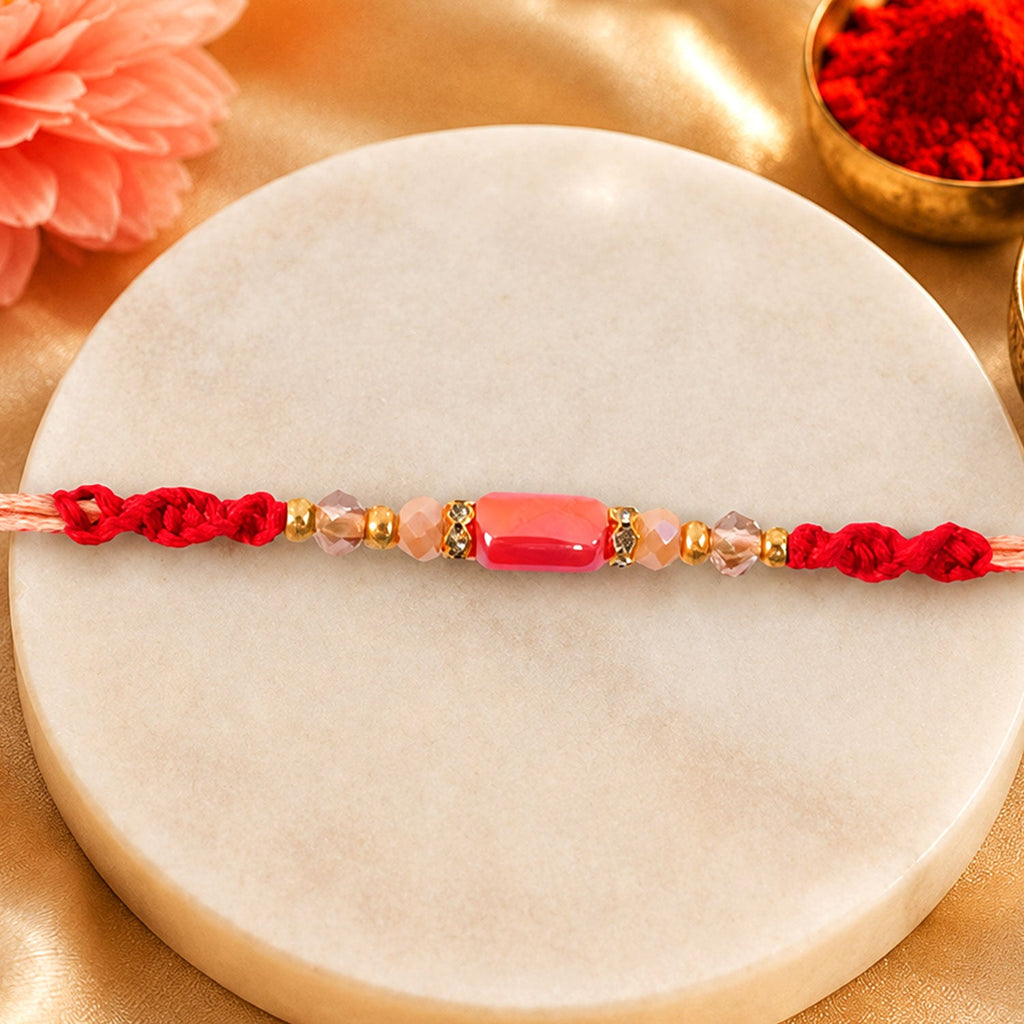 ALVENZA Sparkling Pearl Stone Rakhi with Colorful Thread and Premium Festive Beauty
