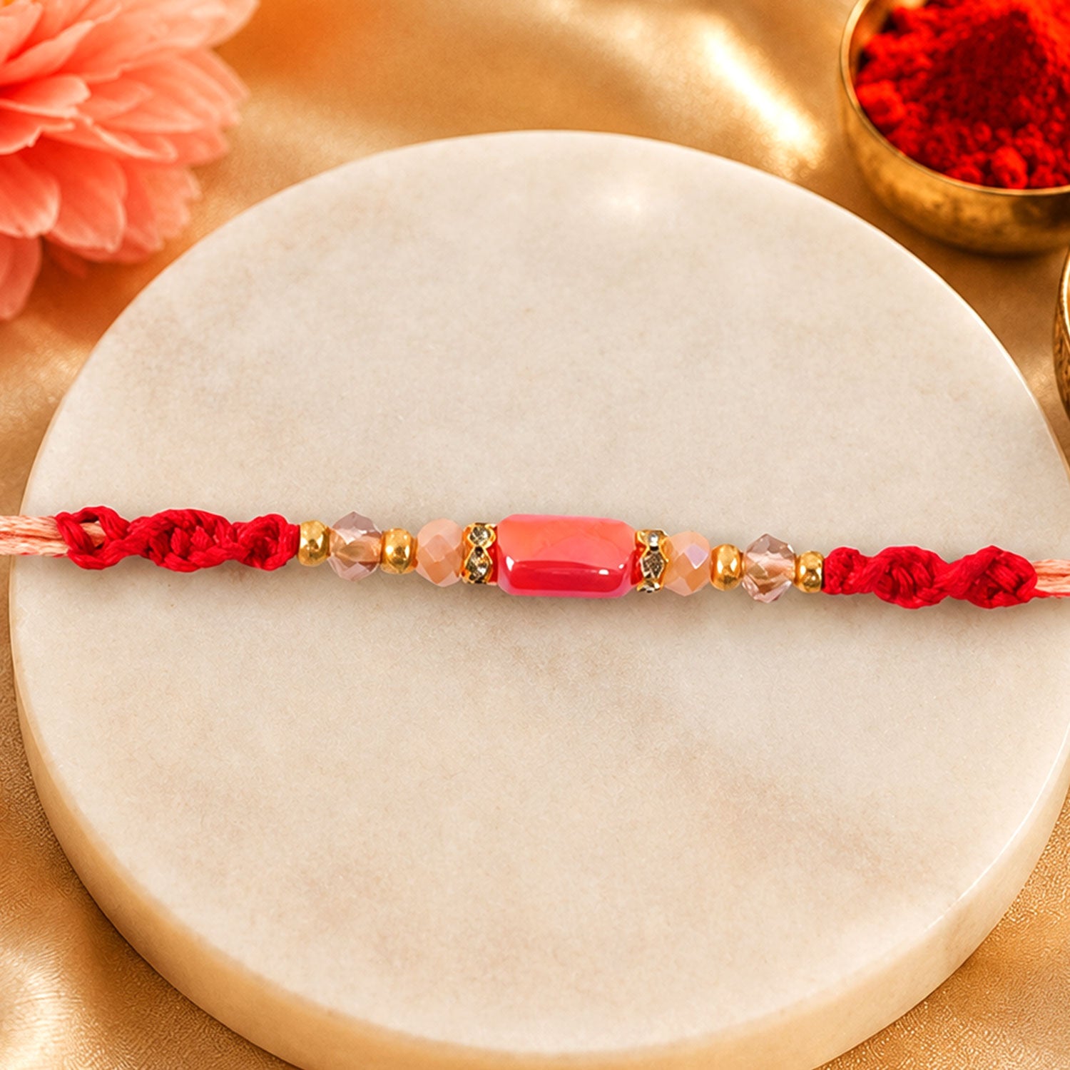 ALVENZA Sparkling Pearl Stone Rakhi with Colorful Thread and Premium Festive Beauty